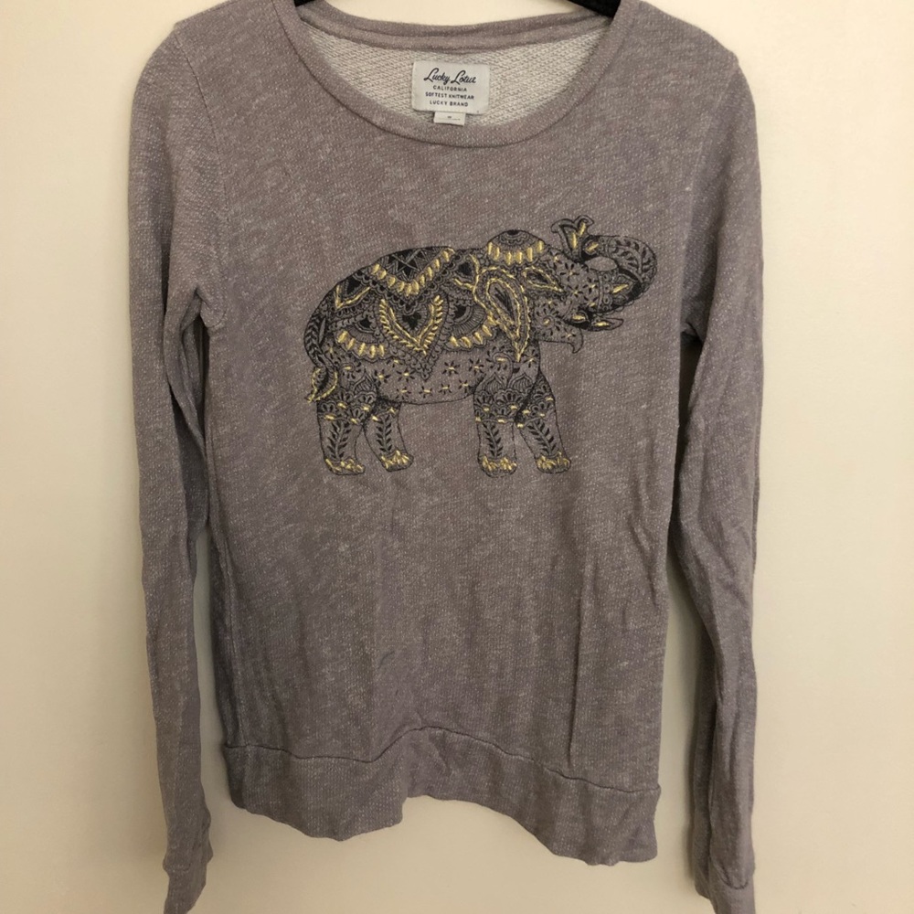 Lucky Brand Embroidered Elephant Sweater